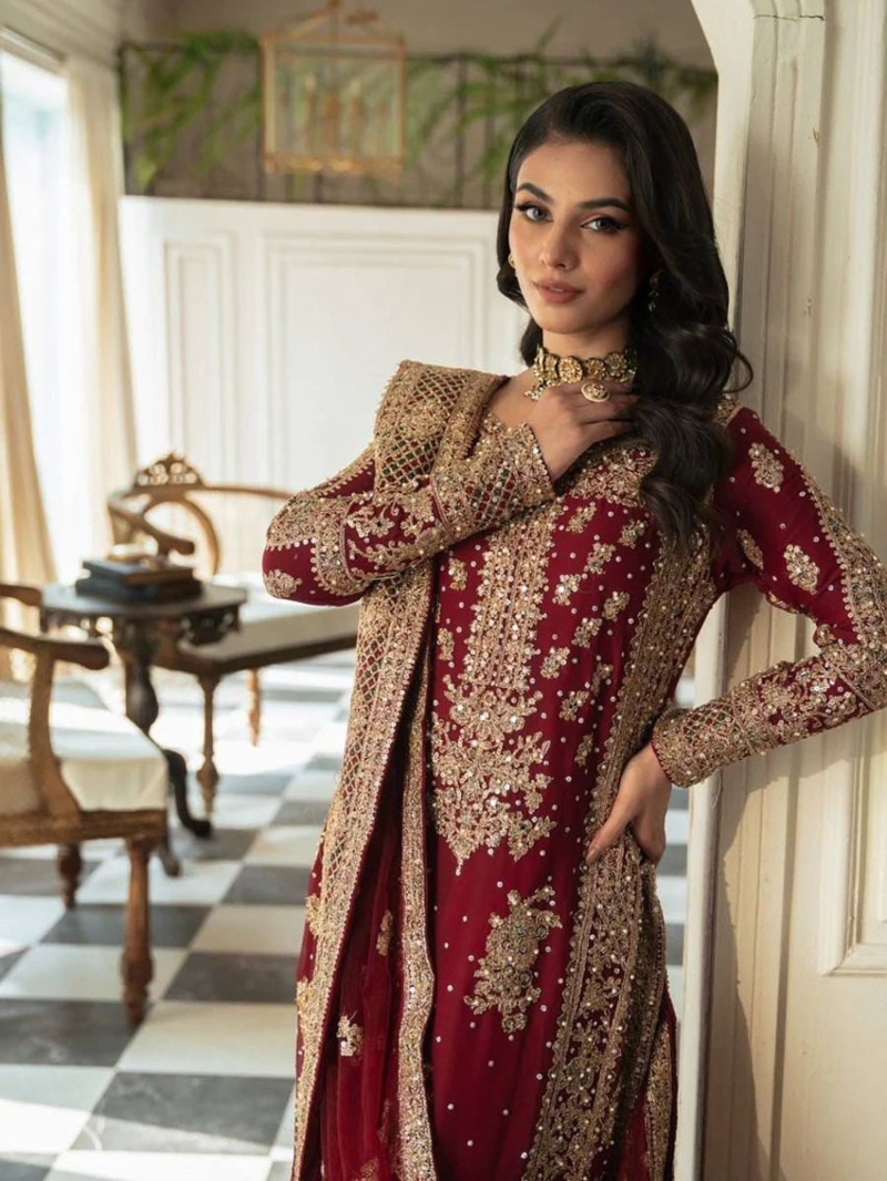 Ethnic Festive Traditional Maroon Georgette Plazo Suit 