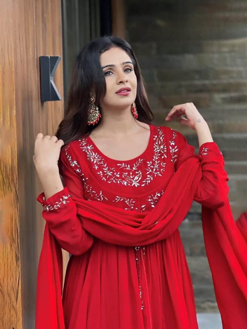 Designer Elegant Ethnic  Festive Red Georgette Sharara Suit