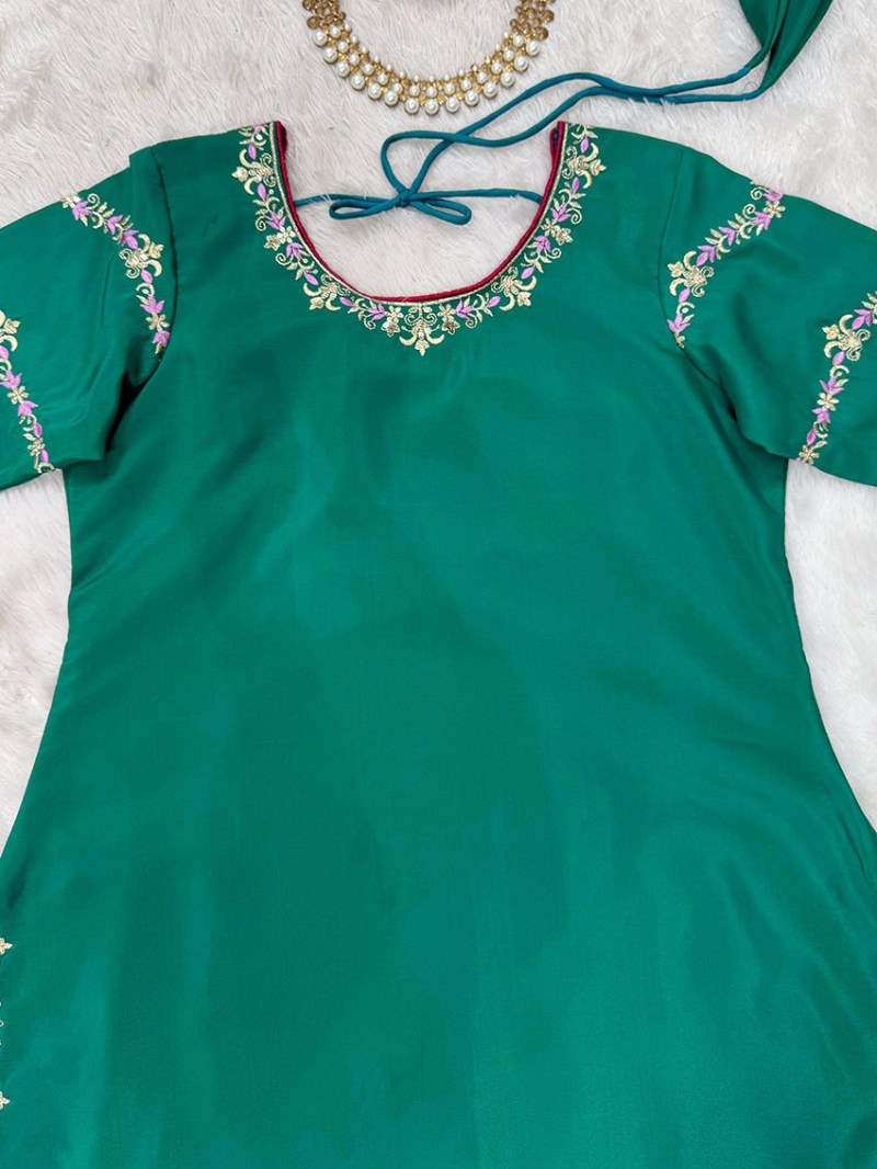 Traditional Ethnic Festive Teal Green Natural Crepe Silk Sharara Suit