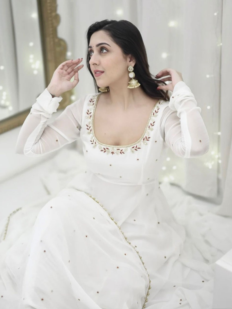 Elegant Ethnic Traditional Festive White Georgette Anarkali Suit