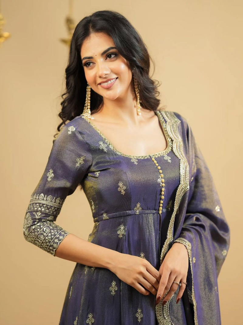 Elegant Traditional Ethnic Festive Lavender Purple Shimmer Silk Lehanga Suit