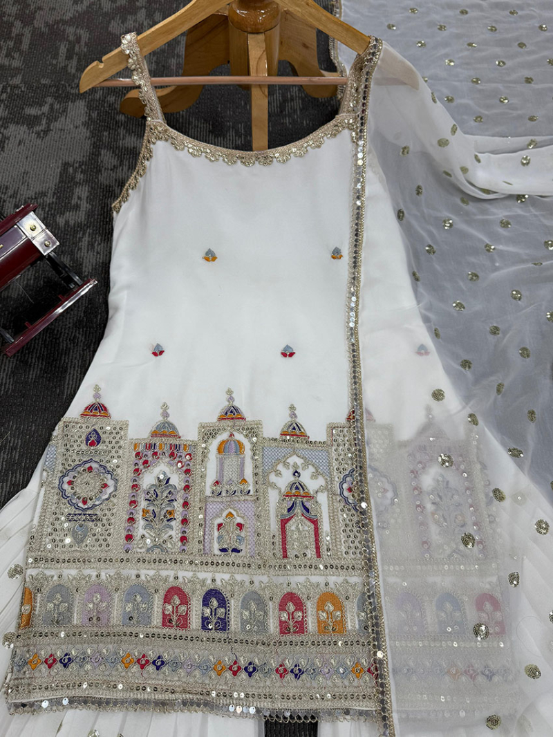 Authentic Traditional Ethnic Festive White Georgette Sharara Suit
