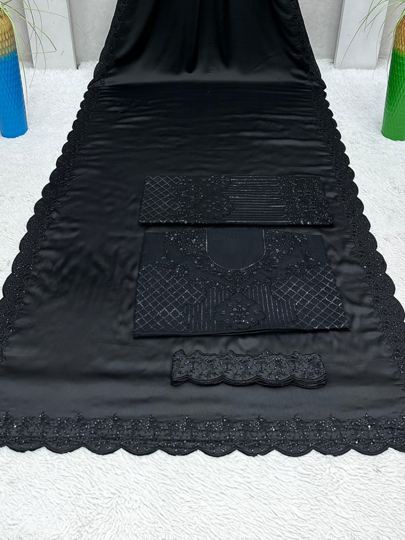 Elegant Traditional Festive Black Satin Silk Saree
