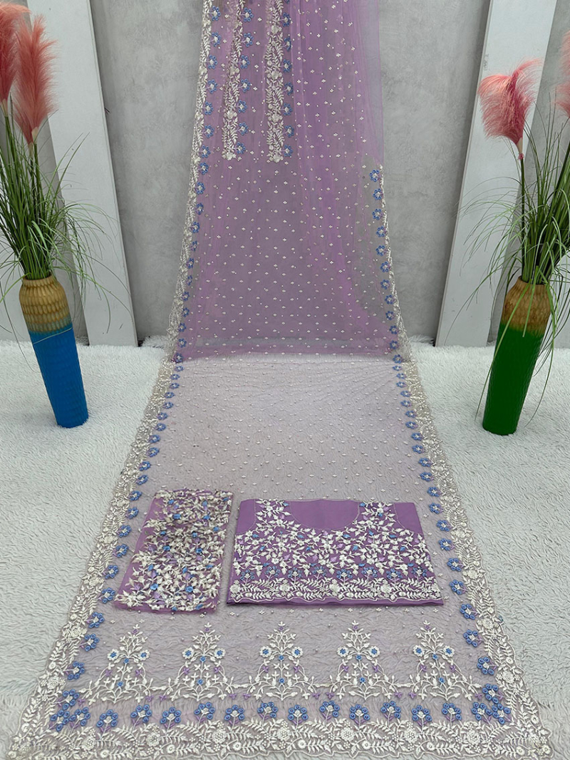 Designer Elegant Festive  Lavender Soft Net Saree