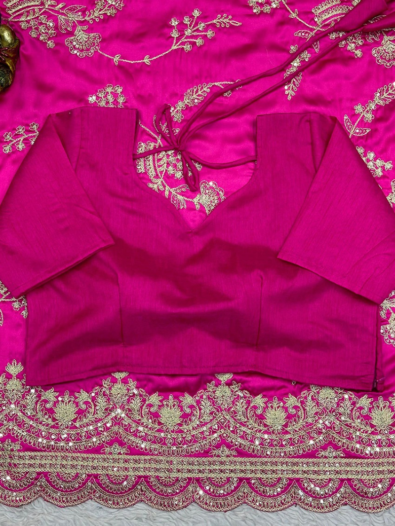 Designer Elegant Ethnic Rani Pink Japan Satin Silk Saree