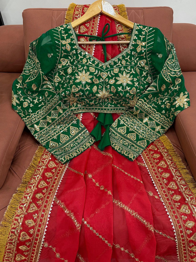 Traditional Ethnic Festive Red Organza Silk Saree