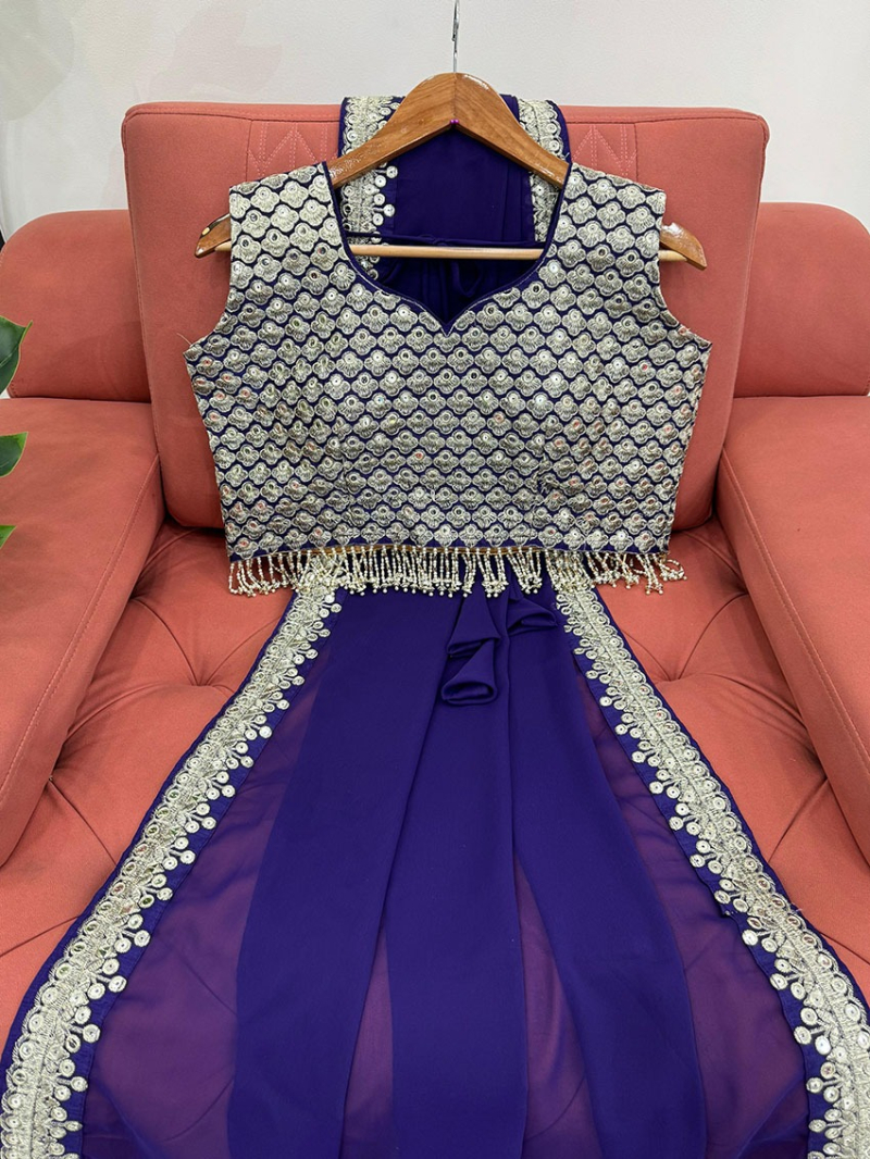 Elegant Ethnic Festive Royal Blue Georgette Saree