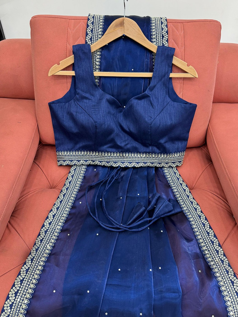 Elegant Ethnic Traditional Royal Blue Organza Silk Saree