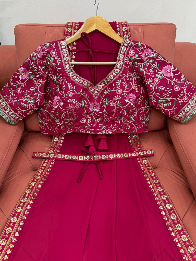 Elegant Ethnic Festive Deep Magenta Faux Georgette Saree