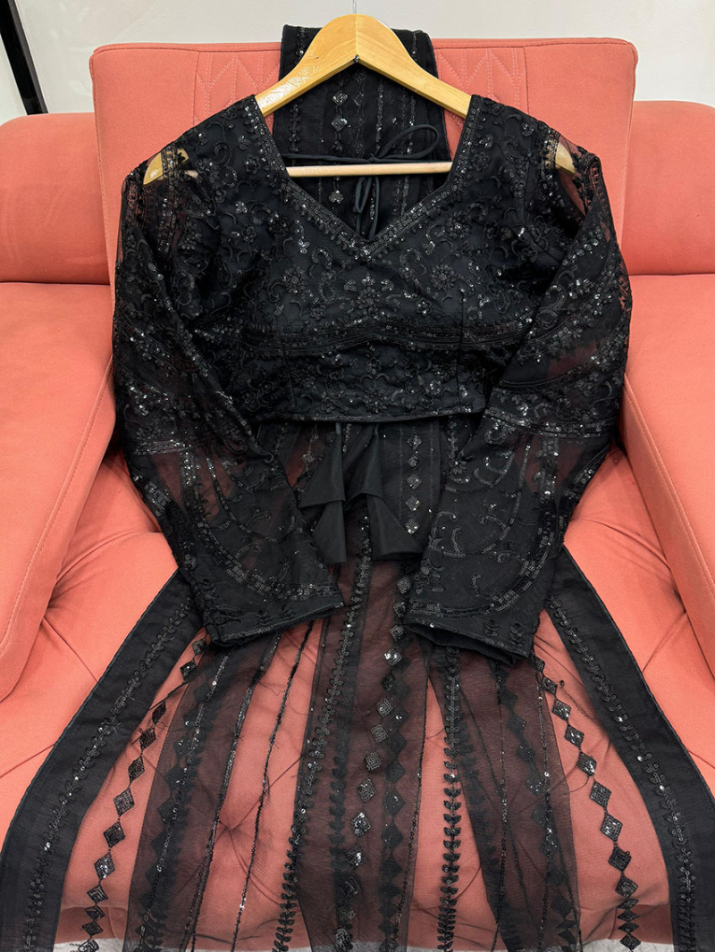Traditional Ethnic Festive Black Soft Net Saree