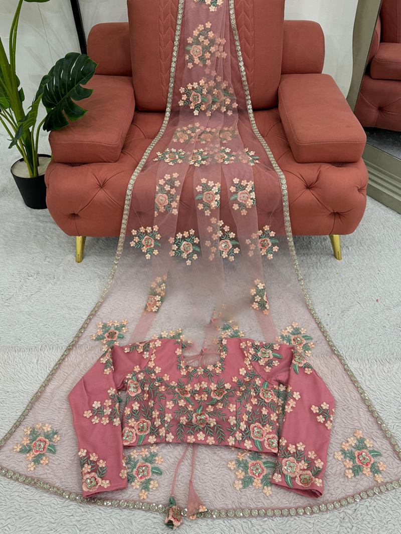 Designer Elegant Traditional Light Pink Soft Net Saree