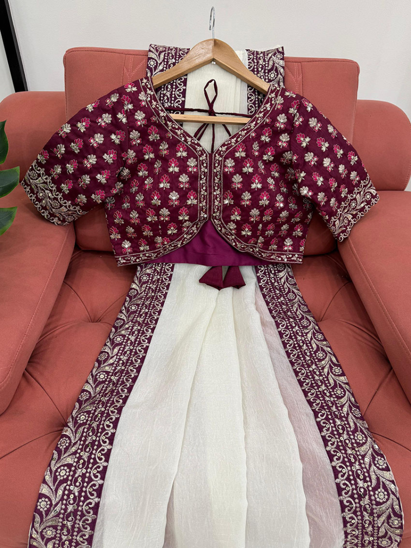 Traditional Ethnic Festive Elegant Off White Crunchy Silk Saree