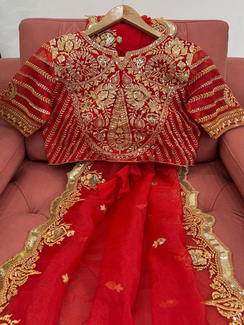 Authentic Ethnic Festive Traditional Red Organza Silk Saree