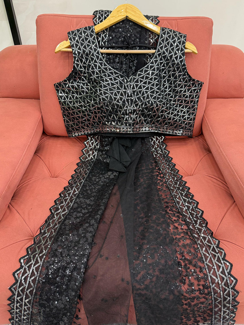 Designer Traditional Festive Ethnic Black Soft Net Saree