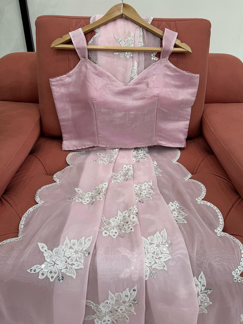 Traditional Ethnic Elegant Festive Pastel Pink Jimmy Choo Saree