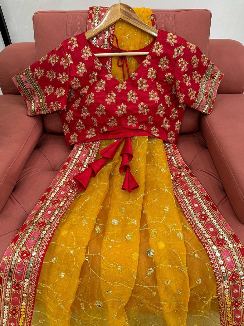 Authentic Elegant Festive Ethnic Yellow Organza Silk Saree