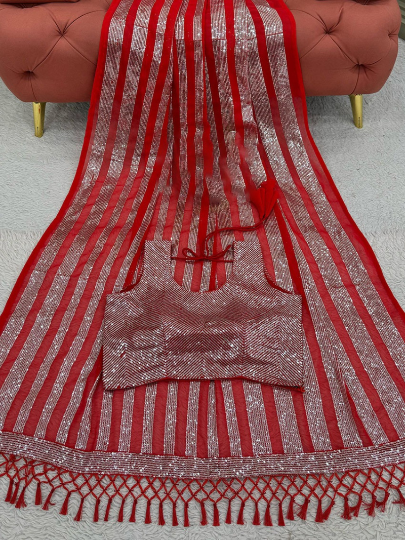 Traditional Ethnic Elegant Festive Crimson Red Georgette Saree
