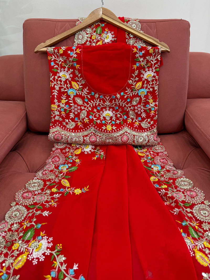 Authentic Ethnic Festive Traditional Red Georgette Saree