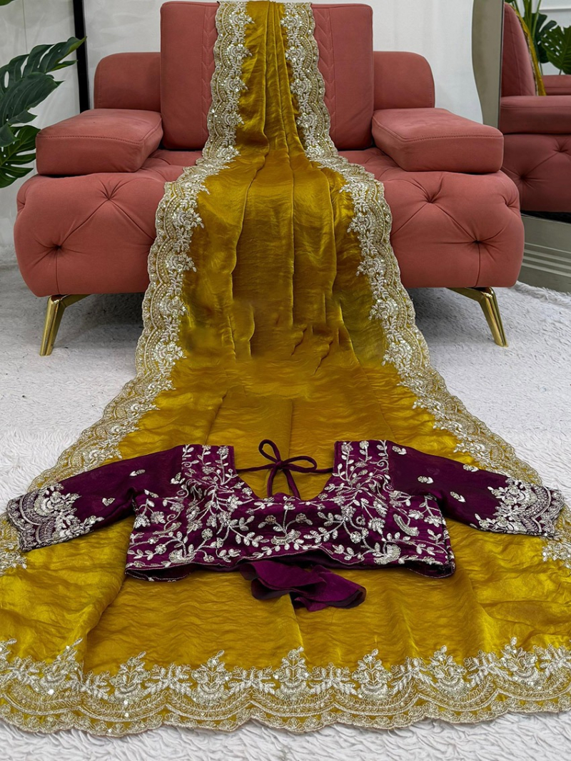 Traditional Ethnic Festive Golden Brown Fendi Silk Saree