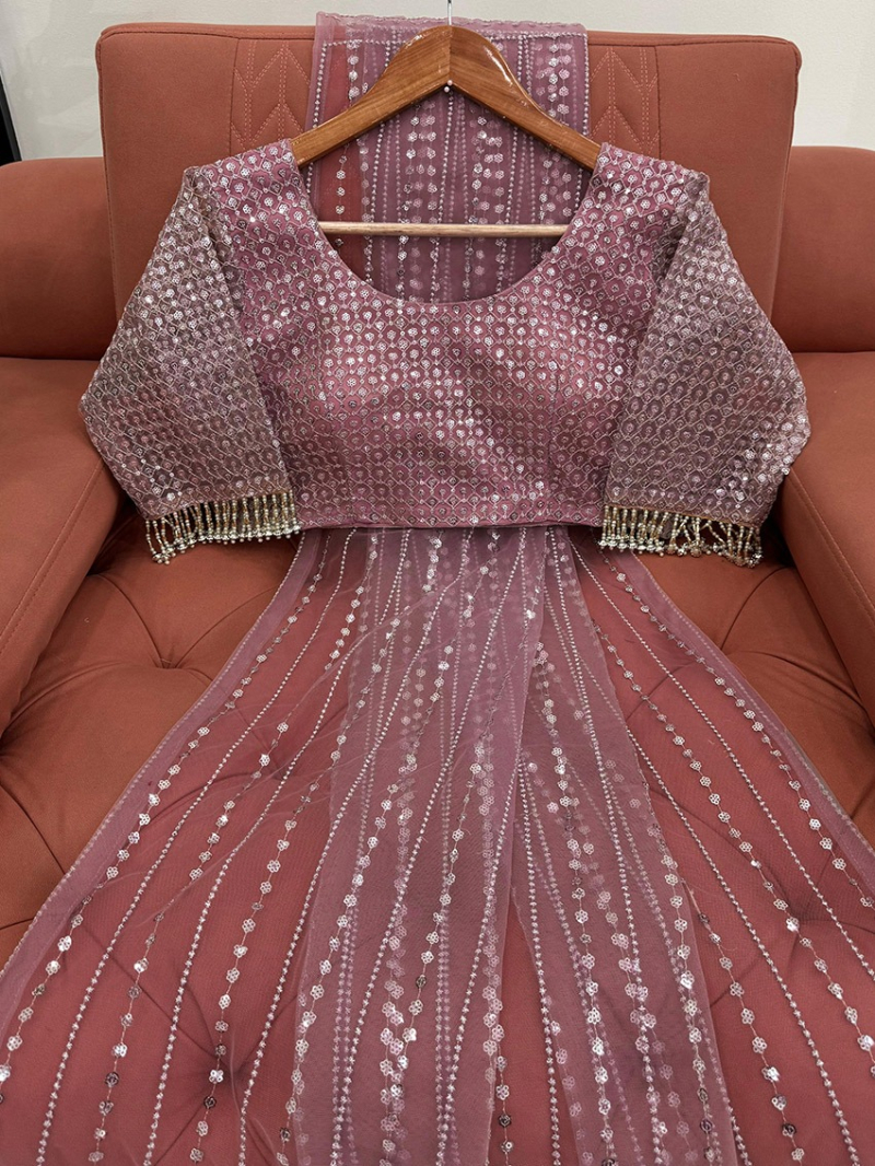 Traditional Ethnic Elegant Festive Soft Mauve Soft Net Saree