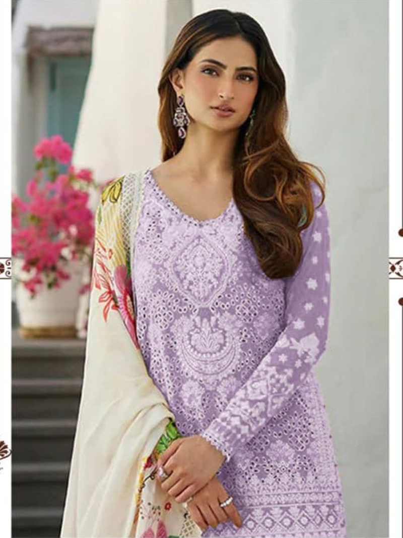 Elegant Lavender Rayon Cotton Pakistani Plazo Suit