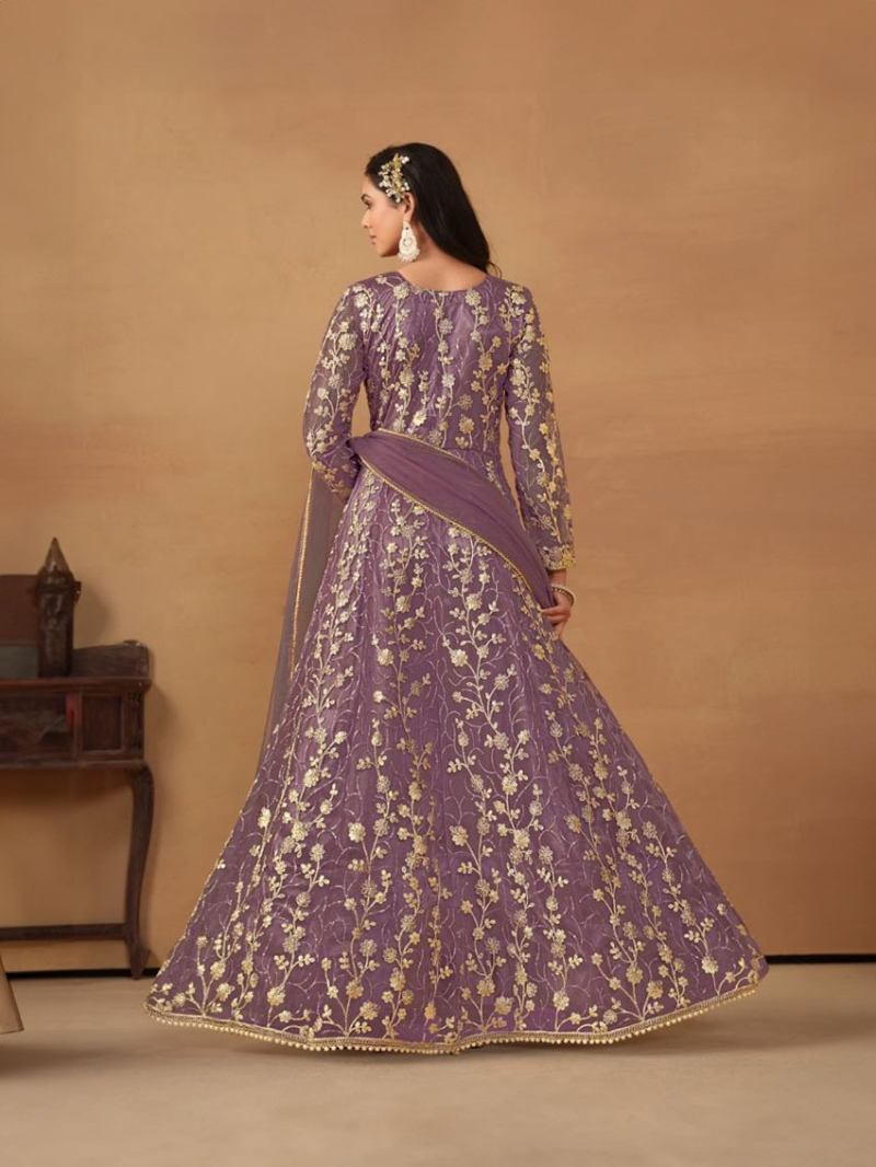 Elegant Lavender Butterfly Net Anarkali Suit