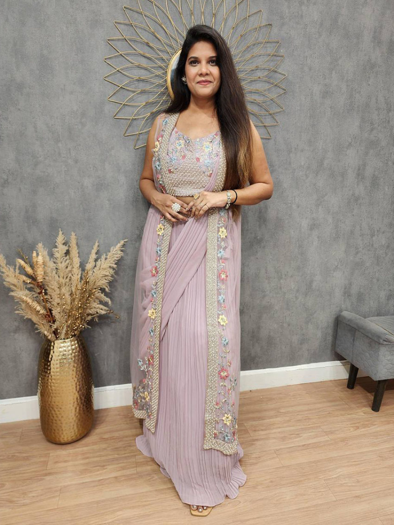 Designer Elegant Crush Georgette  with Koti  Pastel Pink Saree