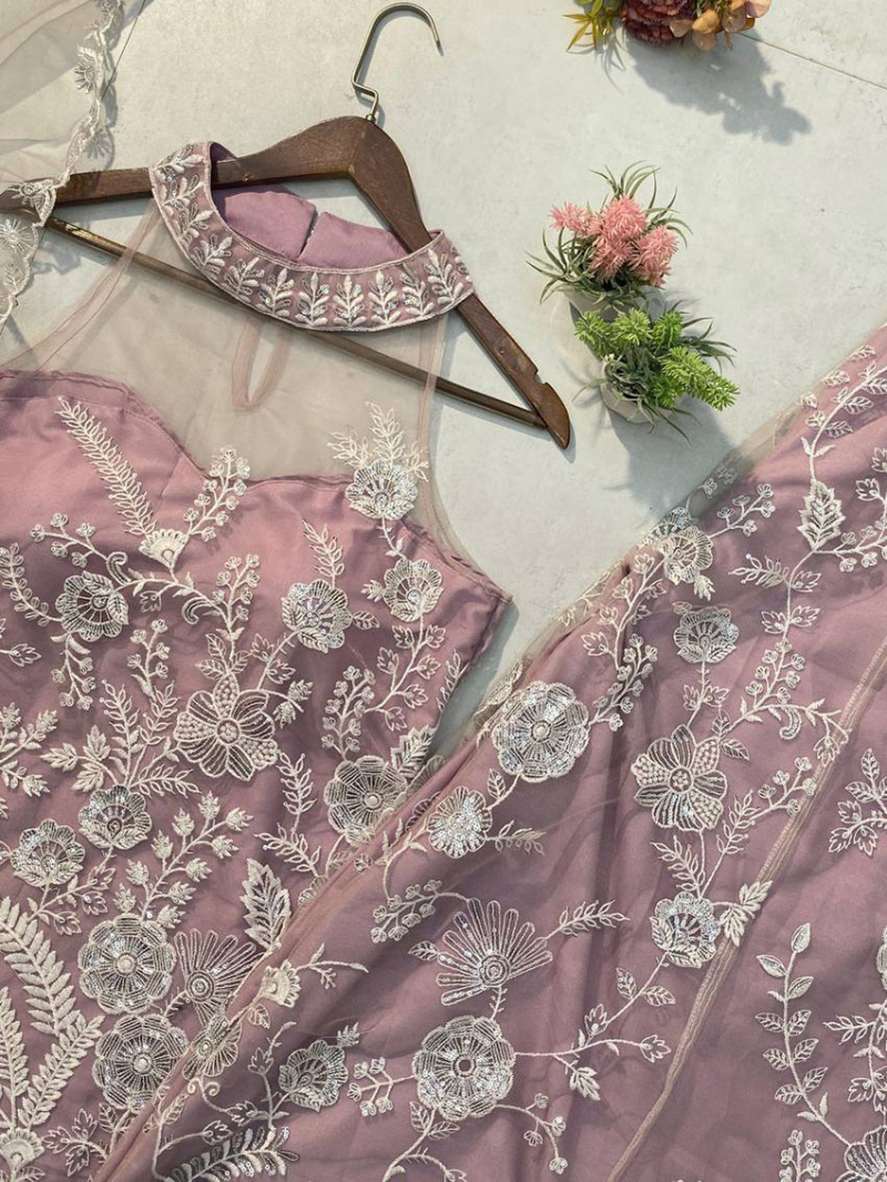 Elegant Ethnic Festive  Butterfly Net Onion Pink Plazo Suit