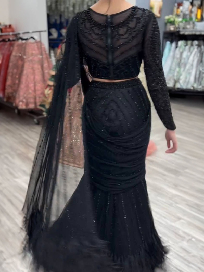 Designer Elegant Festive Black Butterfly Net Saree