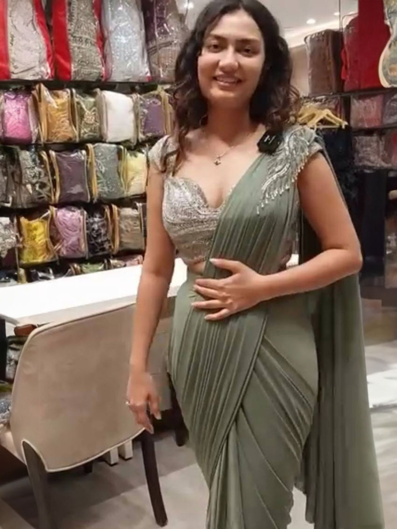 Designer Ethnic Festive Sage Green Georgette Saree