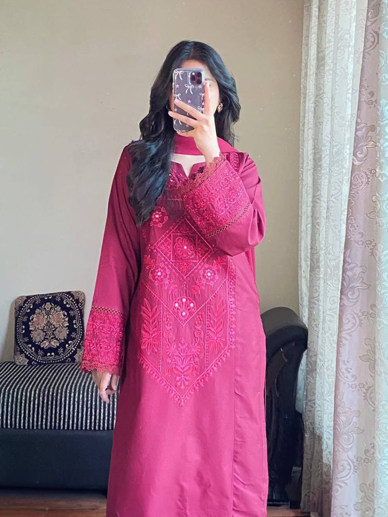 Traditional Ethic Festive Maroon Roman Silk Straight Suit