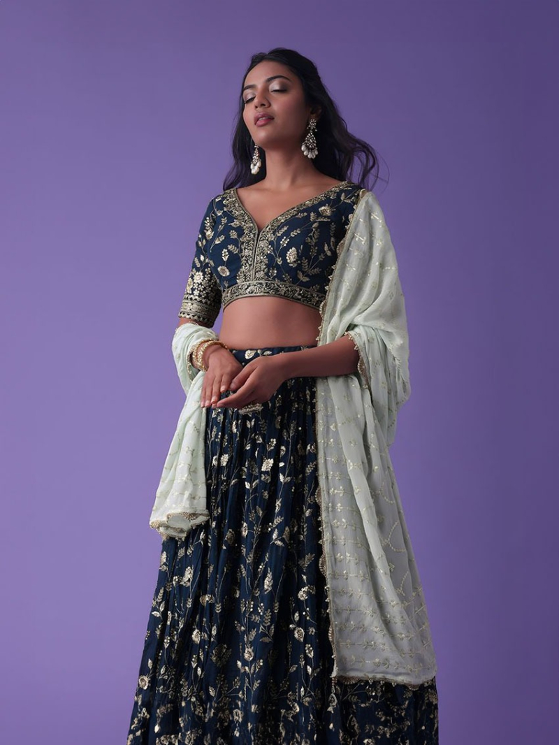 Elegant Designer Ethnic Navy Blue Georgette Lehanga Suit