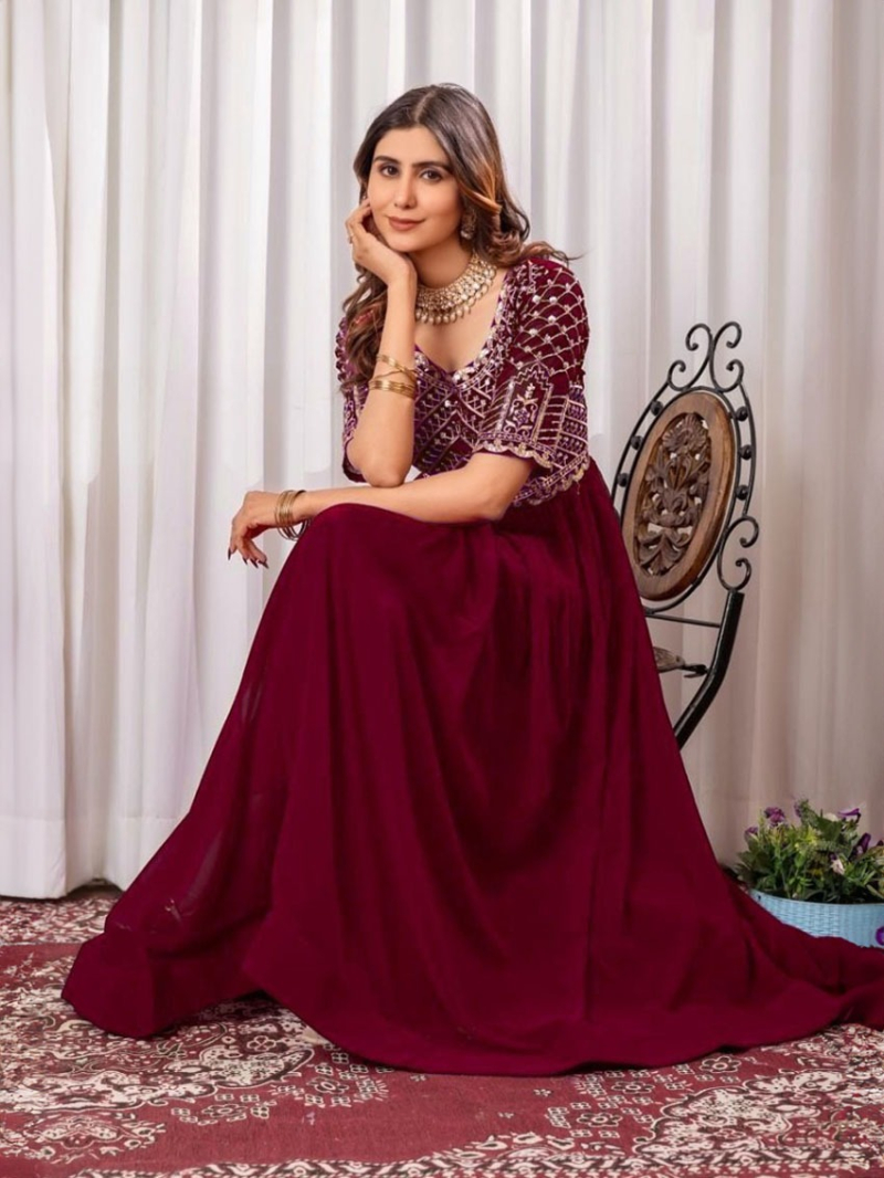 Elegant Traditional Maroon Anarkali Gown Suit