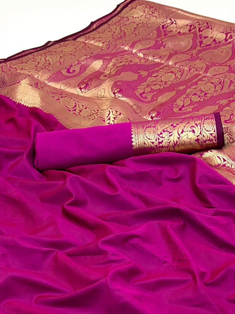 Elegant Traditional Magenta Banarasi Silk Saree 