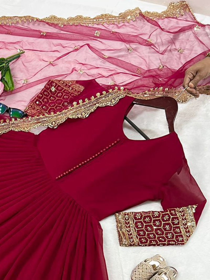 Ethnic Festive Majestic Maroon Embroidered Anarkali Gown Suit
