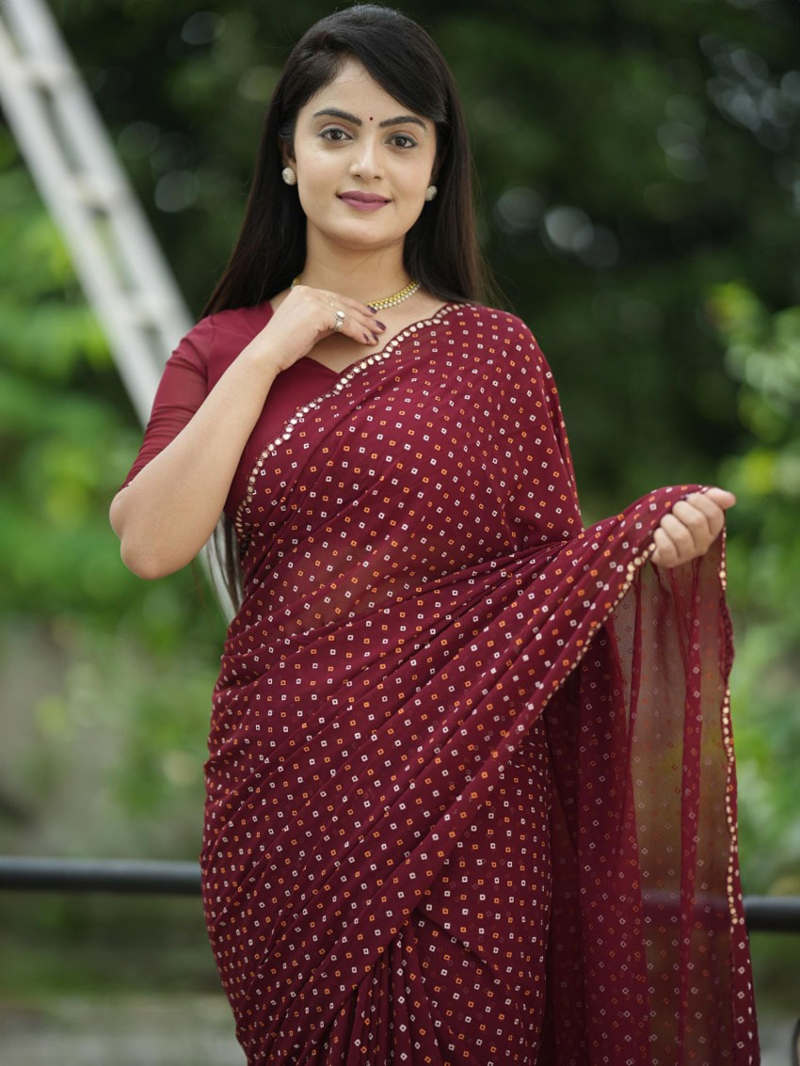 Traditional Casual Festive Maroon Viscose Georgette Saree