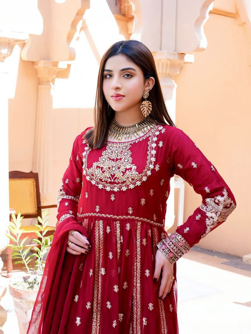 Authentic Elegant Festive Maroon Georgette Anarkali Suit