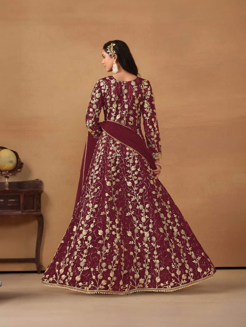 Elegant Heavy Maroon Butterfly Net Anarkali Suit