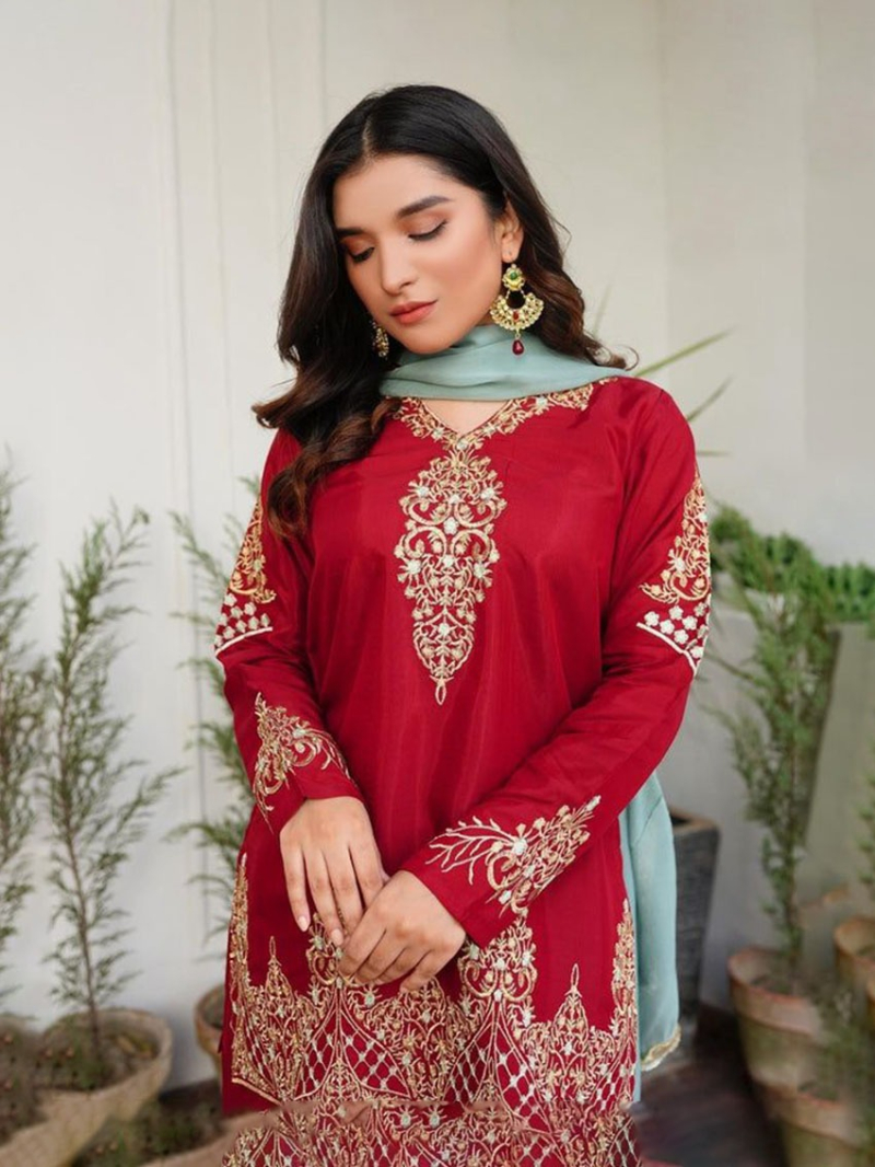 Elegant Ethnic Festive Maroon Crepe Silk Plazo Suit 