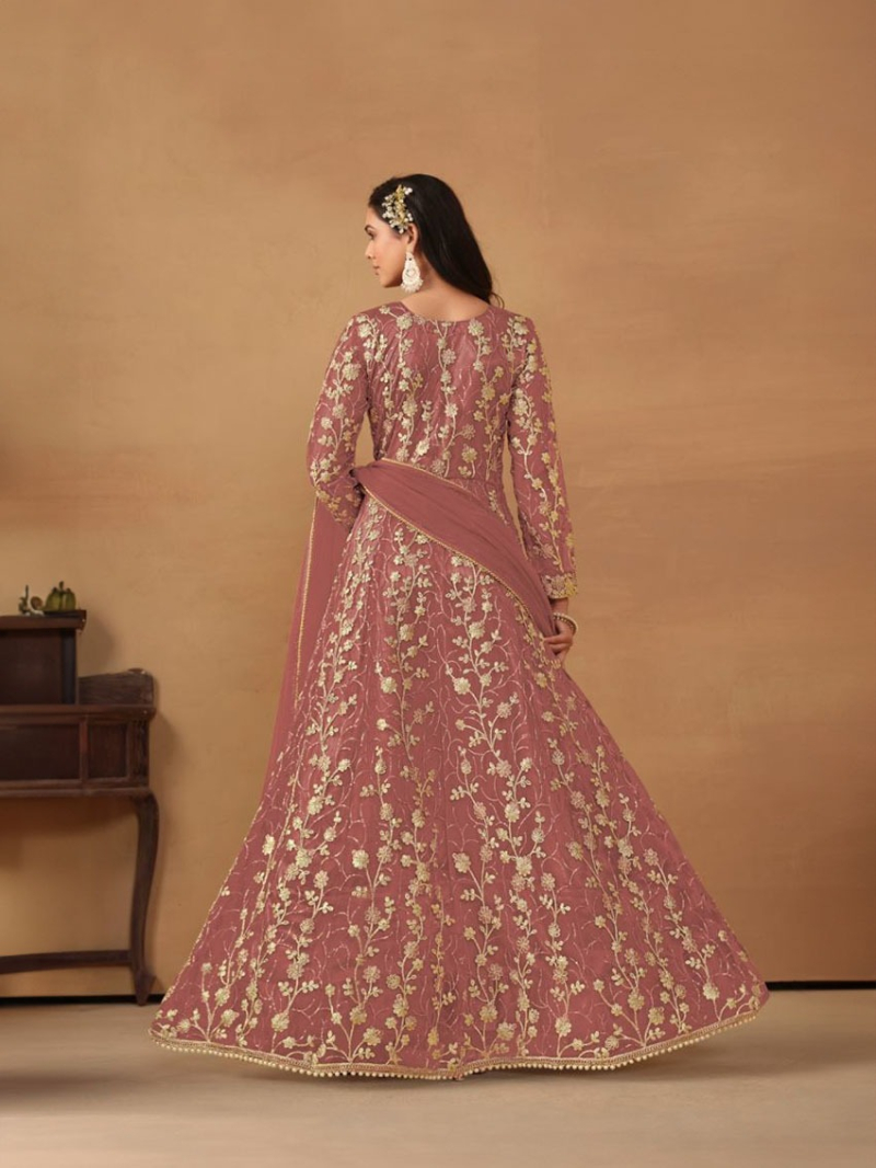 Heavy Dusty Mauve Butterfly Net Anarkali Suit
