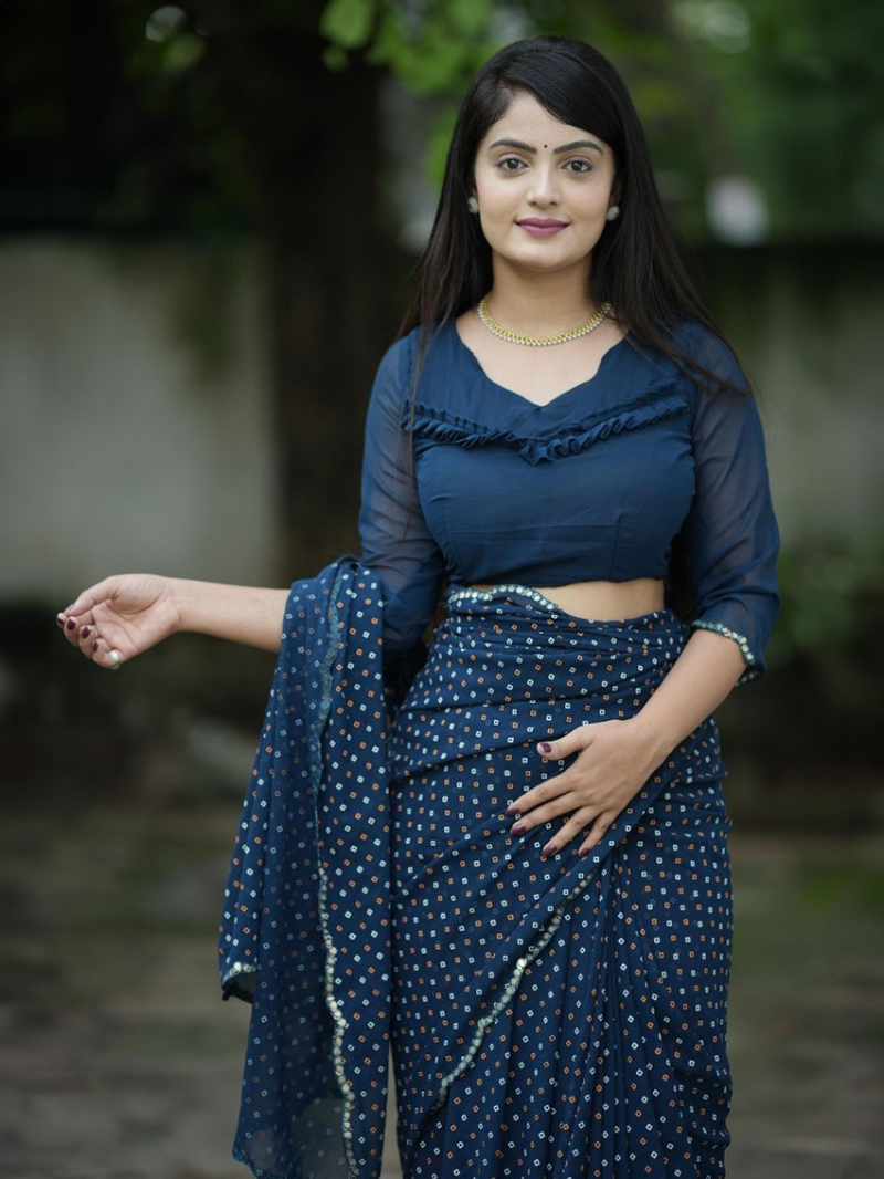 Ethnic Traditional Navy Blue Viscose Georgette Saree 