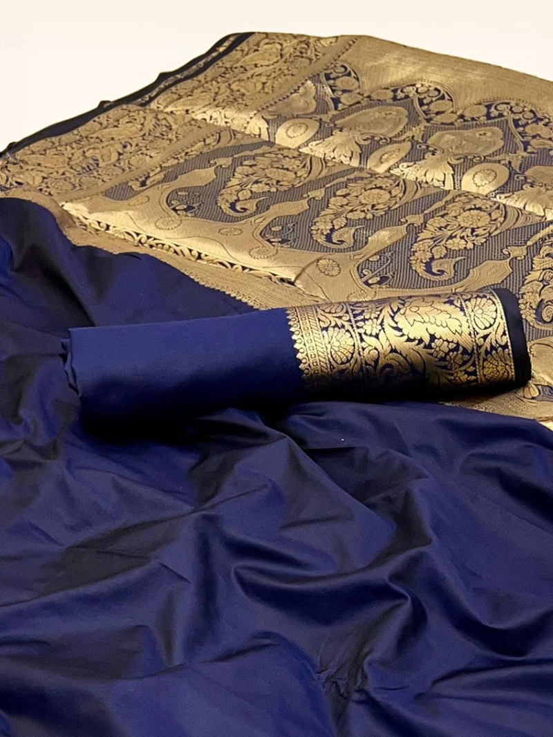 Ethnic Traditional Navy Blue Banarasi Silk Saree