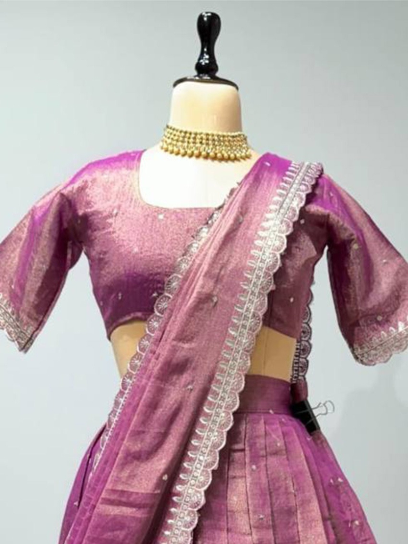 Elegant Ethnic Royal Rose Gold Tissue Cotton Lehanga Suit