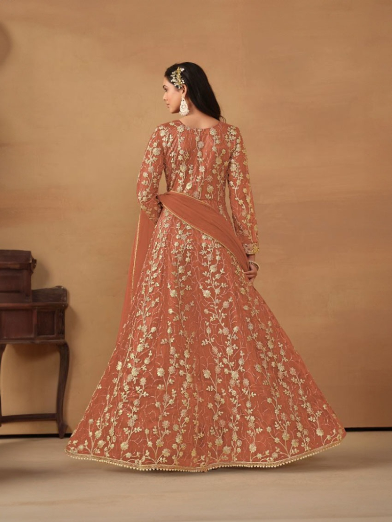Heavy Elegant Peach Butterfly Net Anarkali Suit