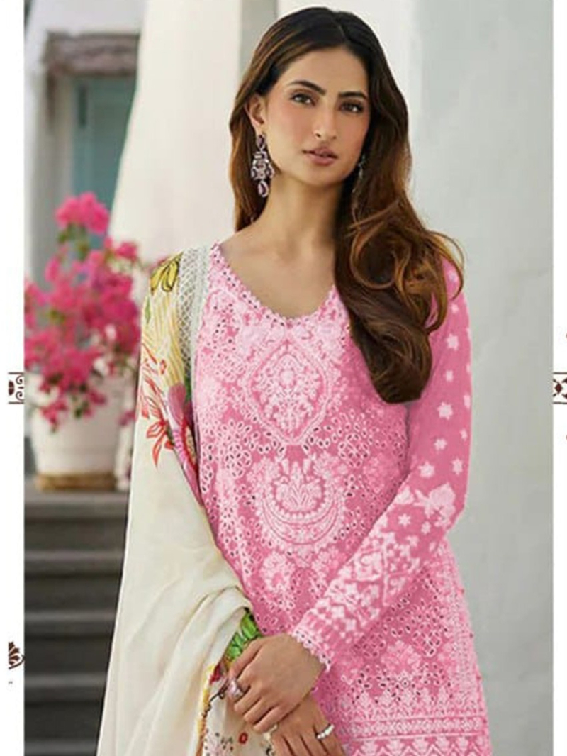 Traditional soft Pink Rayon Cotton Pakistani Plazo Suit