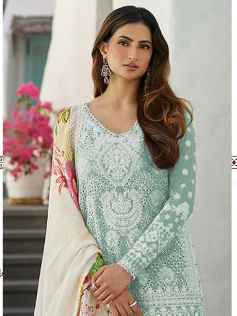 Elegant Mint Green Rayon Cotton Pakistani Plazo Suit