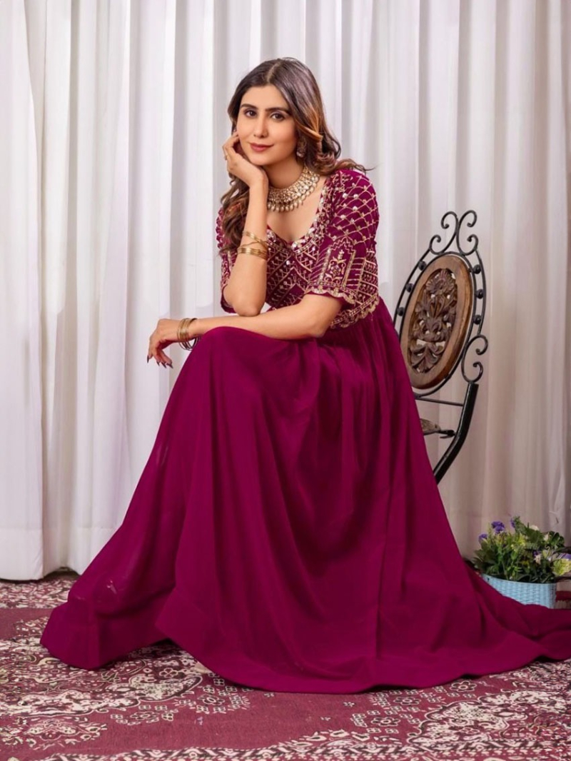 Ethnic Traditional Rani Pink Anarkali Gown Suit