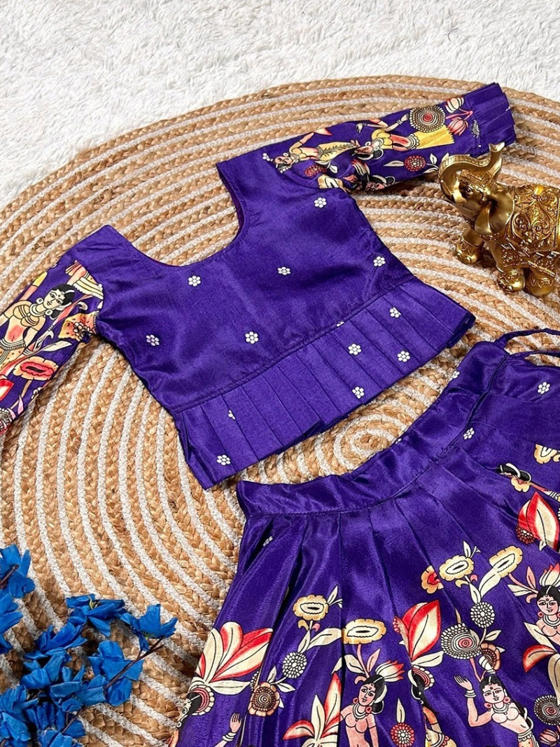Elegant Traditional Purple Dola Silk Kids Lehanga Suit