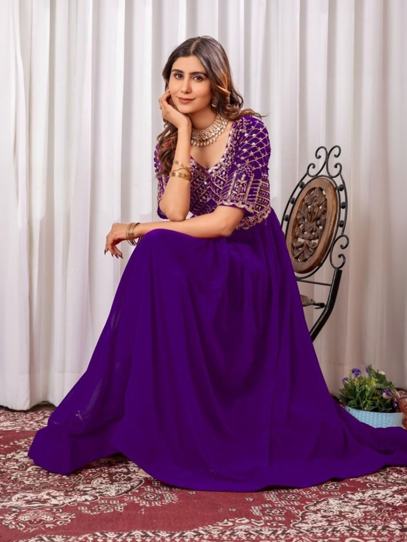Elegant Ethnic Purple Anarkali Gown Suit