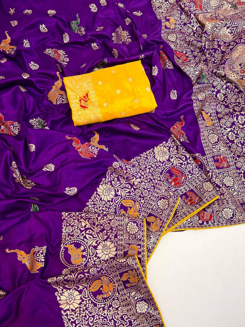 Ethnic Elegant Traditional Purple Pure Dola Silk